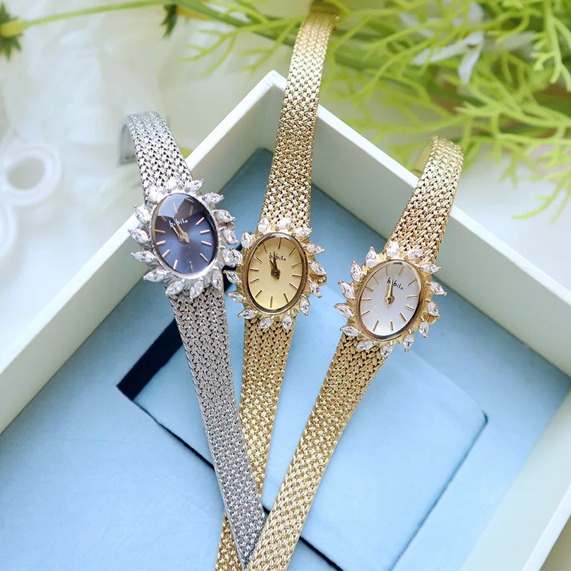 18k gold vintage oval dial quartz wristwatch waterproof knit band bracelet ring chain dress ladies watch top gift clock reloj