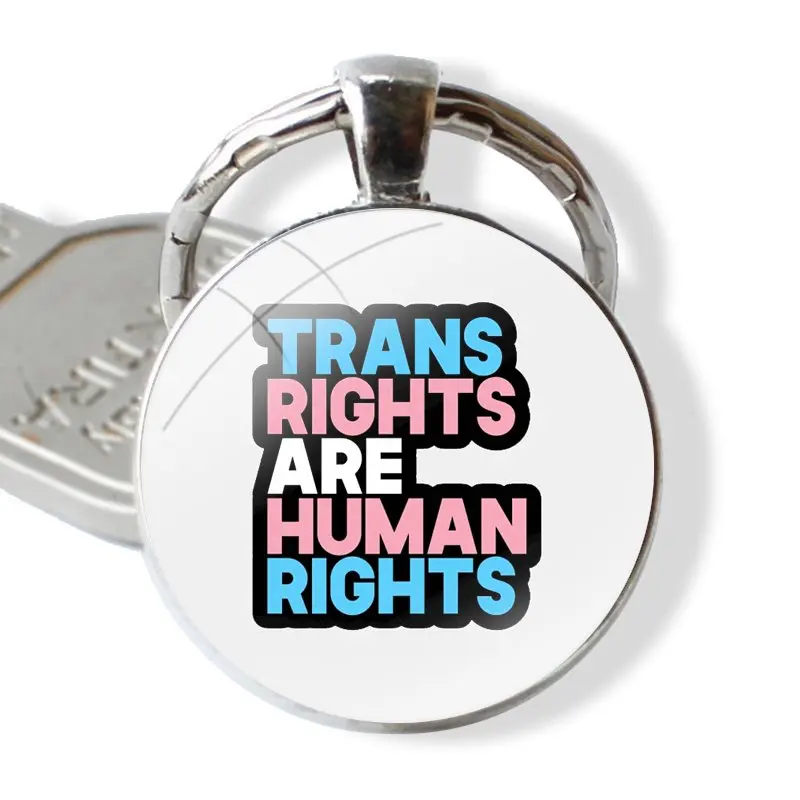 Trans Rights Are Human Rights 2 1 Keychain Handmade Glass Cabochon Key Ring Holder Pendant Key Chains