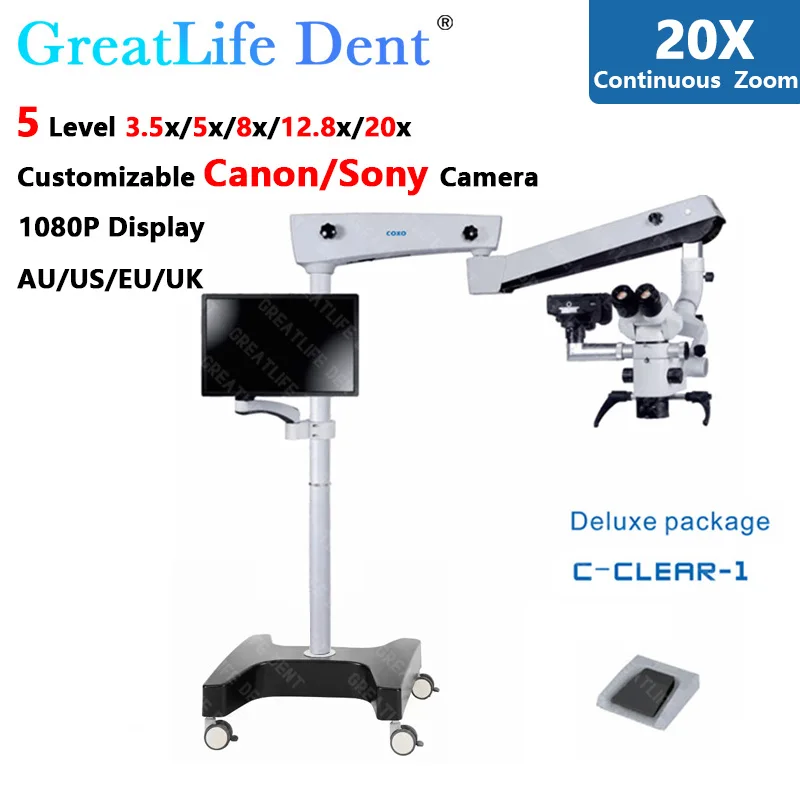 20X Continuous Zoom Dental Microscope with 1080P Display Customizable Canon/Sony Camera Adjustable Dental Binocular Microscope