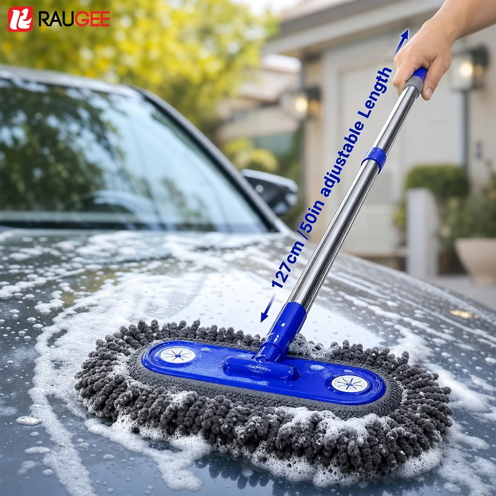 Car Wash Brush Long Handle Cleaning Brush for Car Double Brush Head Soft Hair Cleaner Car Wash Mop for Home Floor Window Glass