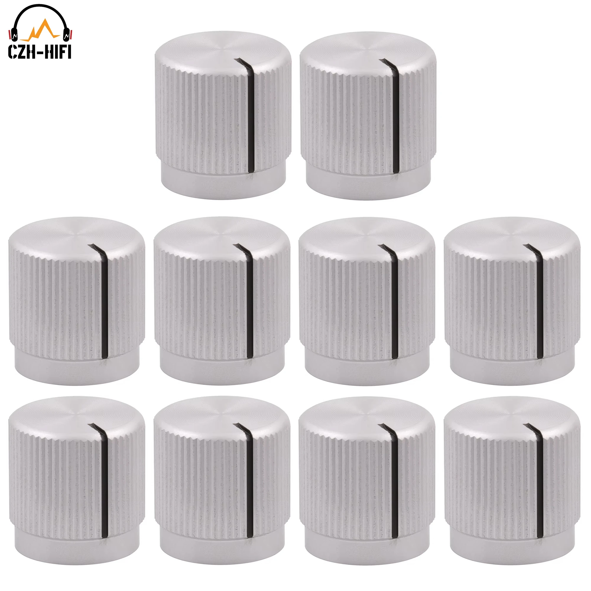 10 個 15 × 15 ミリメートル金属アルミノブキャップボタン帽子ポテトミオメーターボリュームコントロールギターアンプエフェクトペダルストンプボックス DJ ミキサーラジオ