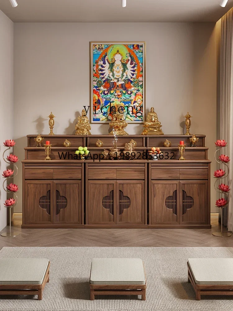 LYY  Black Walnut Three-Layer Altar Incense Burner Table Household Solid Wood Buddha Table Buddha Hall Cabinet