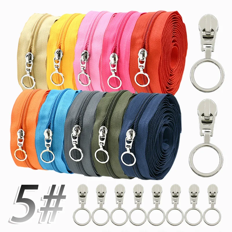 Image of 5 # Nylon-Reißverschlussschieber + farbige Reißverschlüsse, Klebeband, Kleidung, dekorativer Ring, Reißverschlüsse, Abzieher, Verschluss, Reparaturset, DIY-Ersatzzubehör