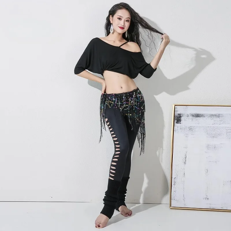 Customized New Belly Dance Costume Practice Top Irregular Off Shoulder Sexy Loose Top Belly Dancewear 벨리댄스공연복