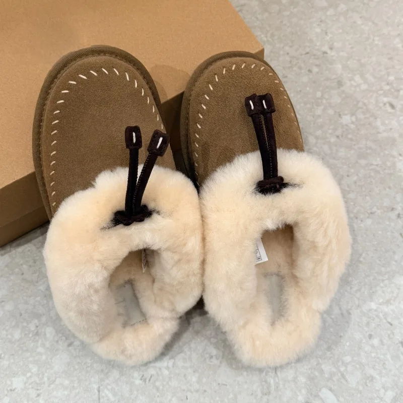 Autumn and winter new fur slippers, women's fur integrated warm and non slip cotton slippers for home and outdoor wear
