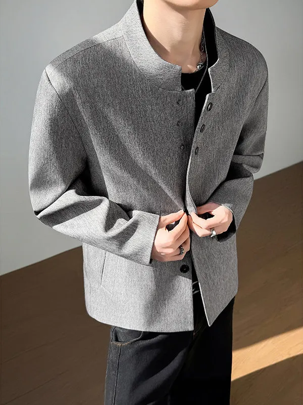 

New Chinese Design Stand Collar Men's Casual Suit Jacket Shoulder Padded Spring Fashionable Polyester Fiber Long Sleeve Busin...