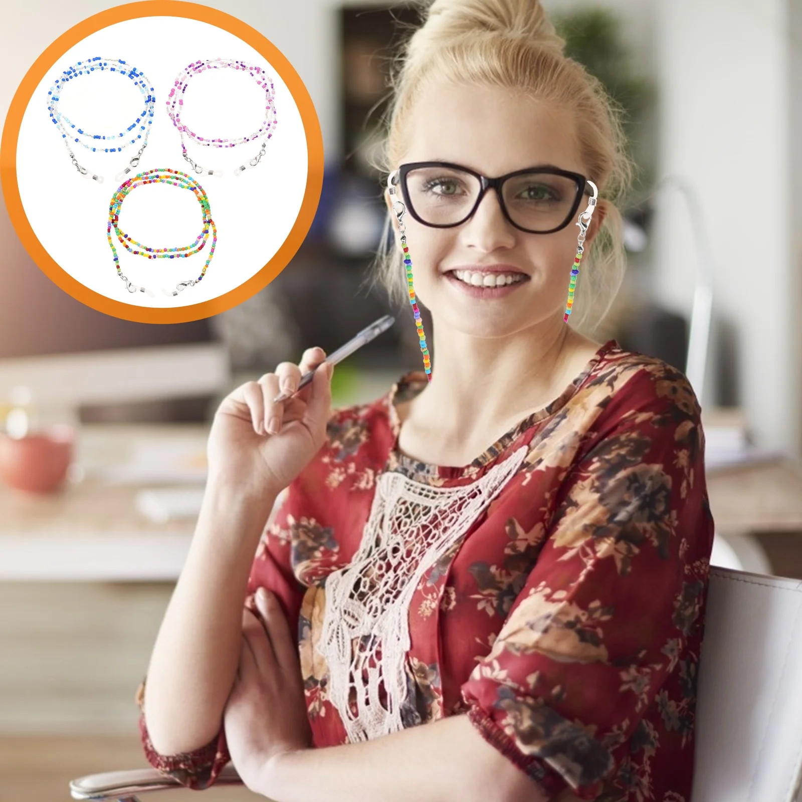 

3Pcs Anti-Slip Eyeglass Chain Stylish Beaded Glasses Lanyard for Women Girls Modern Chic Face Mask Companion Cord