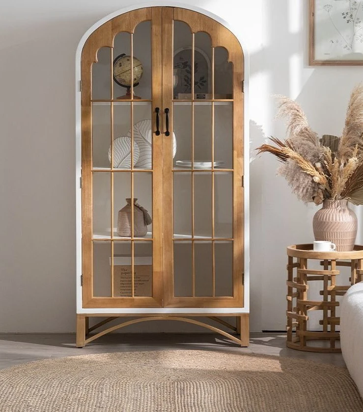 American wabi style, retro multi-layer locker, with glass door, household solid wood wine cabinet