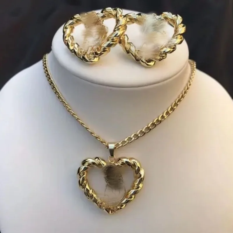 Roro Personalized Name And Pattern Cute Necklace And Earring Set Stainless Steel Gold Plated Heart Shaped Custom Gift for Girls