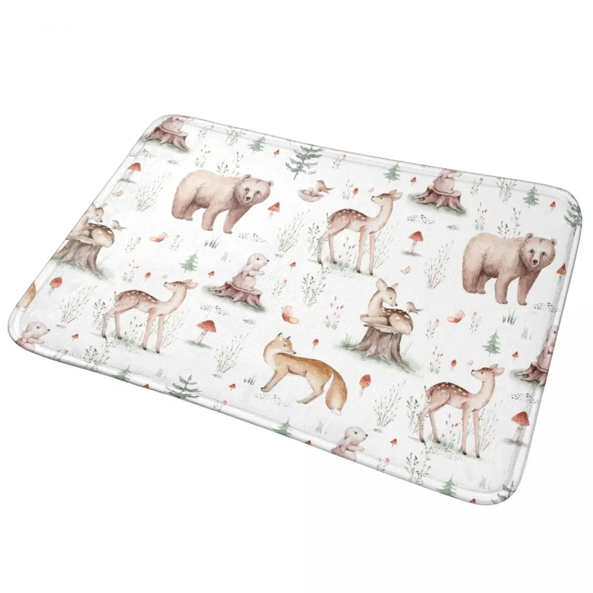 Cute Nursery Woodland Animals Quick Dry Bath Mat Super Absorbent Forest Baby Deer Owl Fox Bunny Bathroom Rug Non Slip for Shower