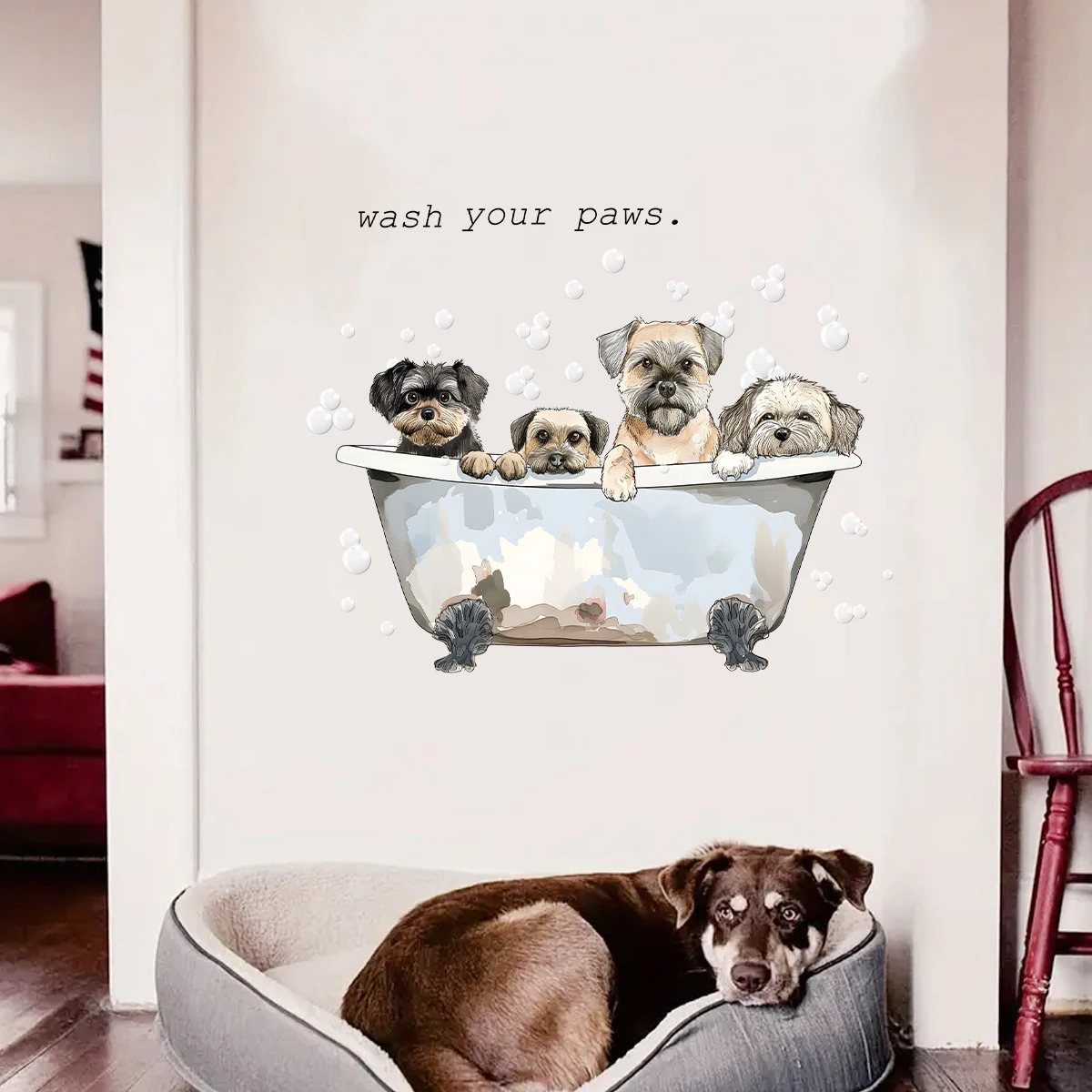 Cartoon Cute Dog Bath Naklejki ścienne do łazienki Sypialnia Dekoracja Naklejki ścienne Dekoracje domu dla dzieci Akcesoria w tle
