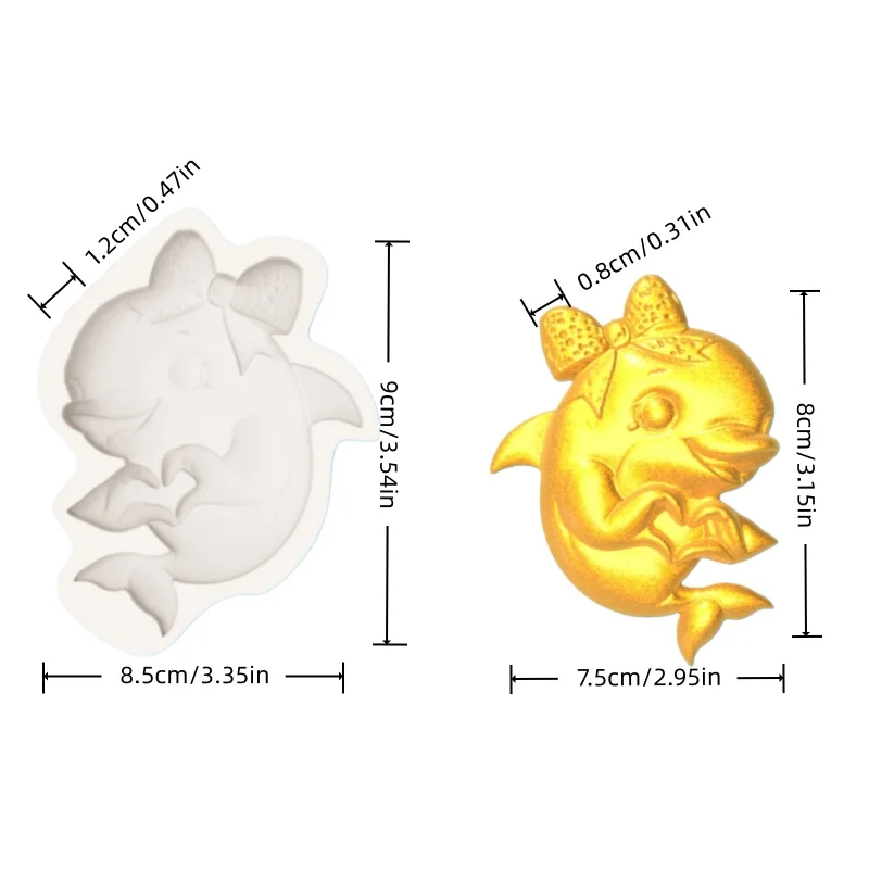 Bowknot Dolphin Silicone Mold, Fine Ribbon Texture, Double Hands Heart Shape, Chocolate Fondant Making Mold