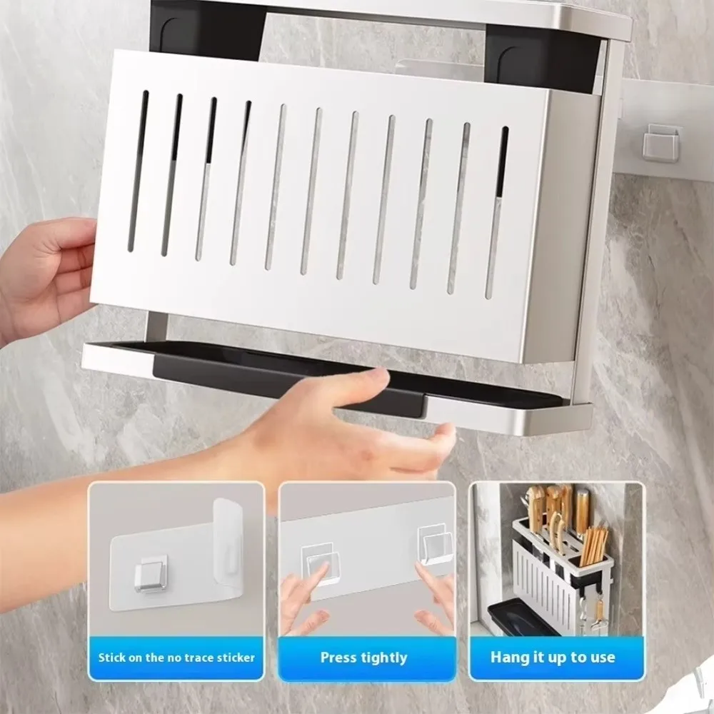 

Carbon Steel Kitchen Storage Rack Detachable Integrated Cutlery Display Organizer Space Saving Multiple Brackets