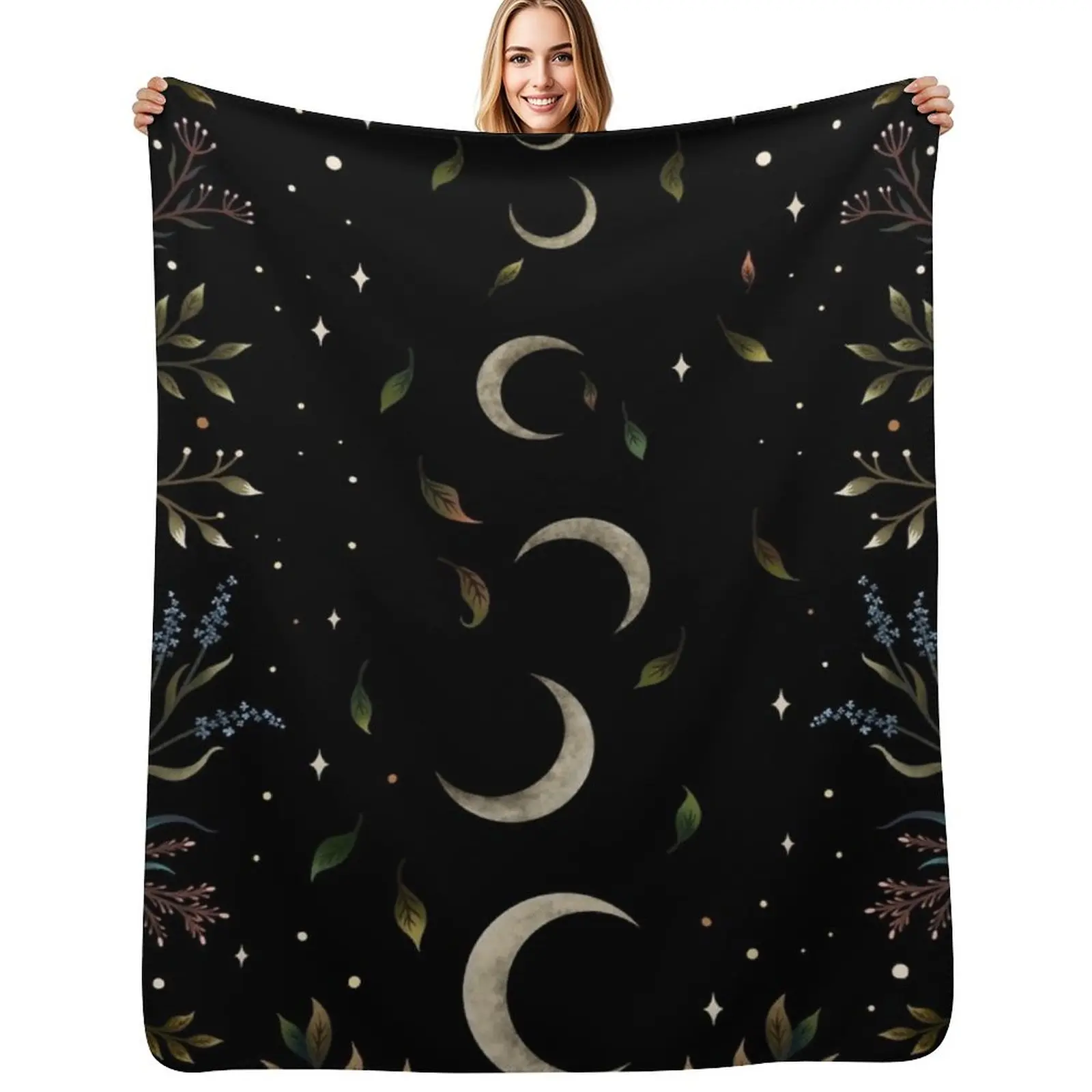 

Crescent Moon Garden Throw Blanket Spring Fall Cozy Throw Blanket for Couch
