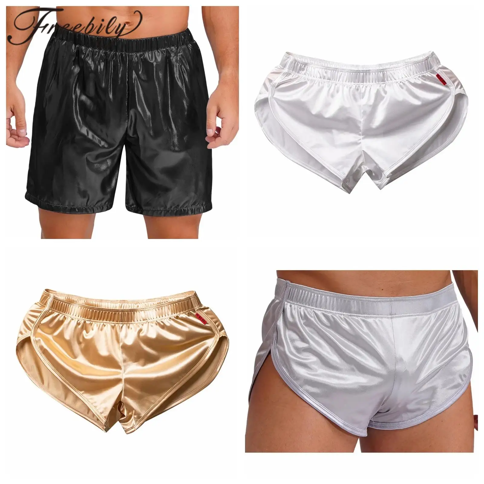 Man's Glossy Bottoms Mens Swimming Trunks Summer Beach Bathing Swimwear Boxer Shorts Elastic Waist Loose Shorts Short Pants