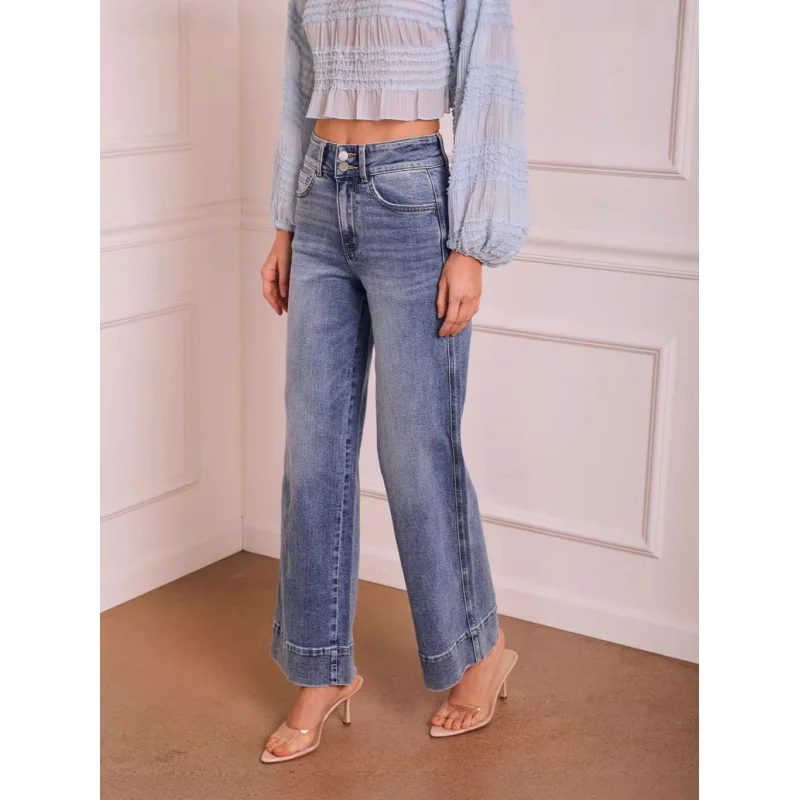 Fashion Casual High Waist Straight Leg Women's Stretch Cowboy Pants Quality 2026 Style