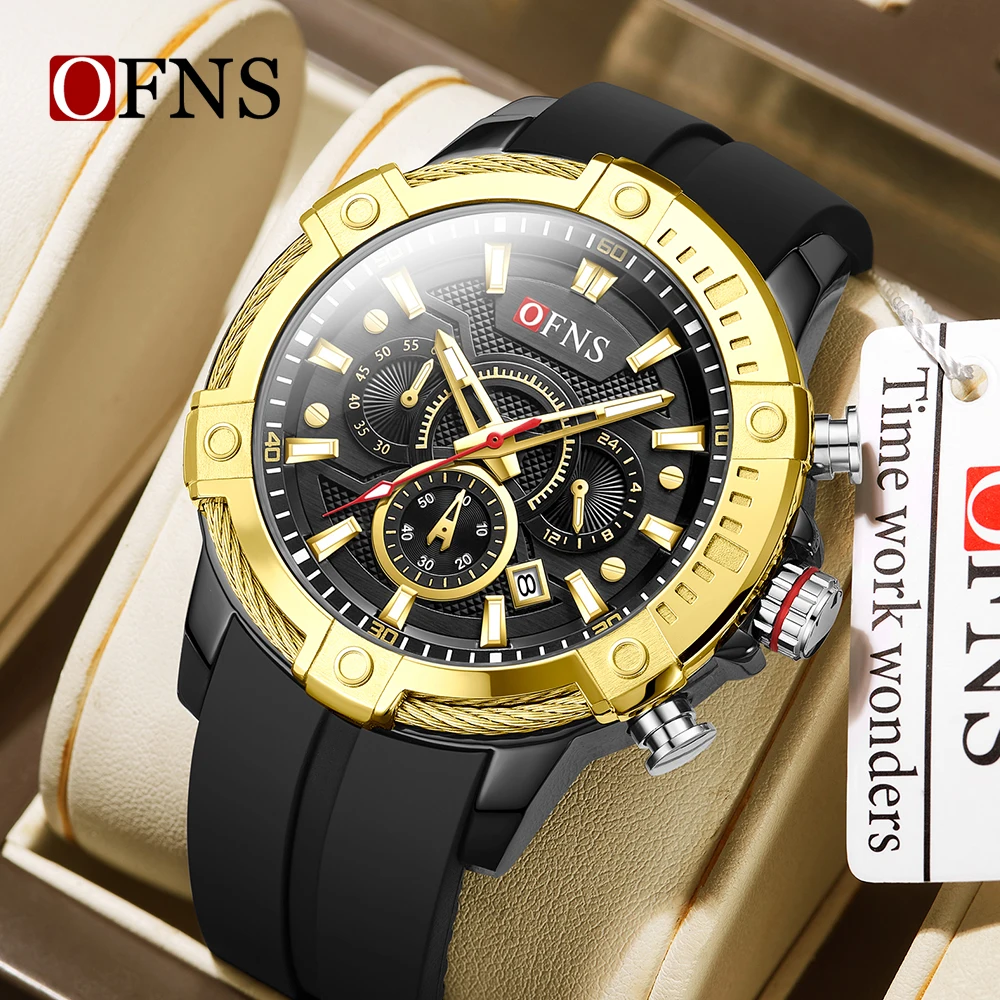 OFNS New 8037 Fashionable Men's Quartz Watch Three Eye Six Pin Calendar Waterproof Night Light Men's Quartz Watch