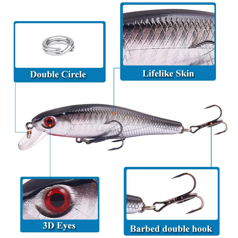 1Pcs Floating Minnow Fishing Lure Wobblers 8.5cm 9.2g Artificial Plastic Hard Bait Bass Pike Crankbait Fishing Tackle