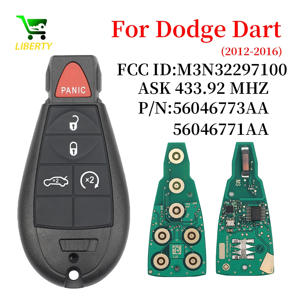 Liberty M3N32297100 Remote Key For Dodge Dart 2012 2013 2014 2015 2016 433mhz ID46 PCF7941 Car Key Fob 56046773AA 56046771AA