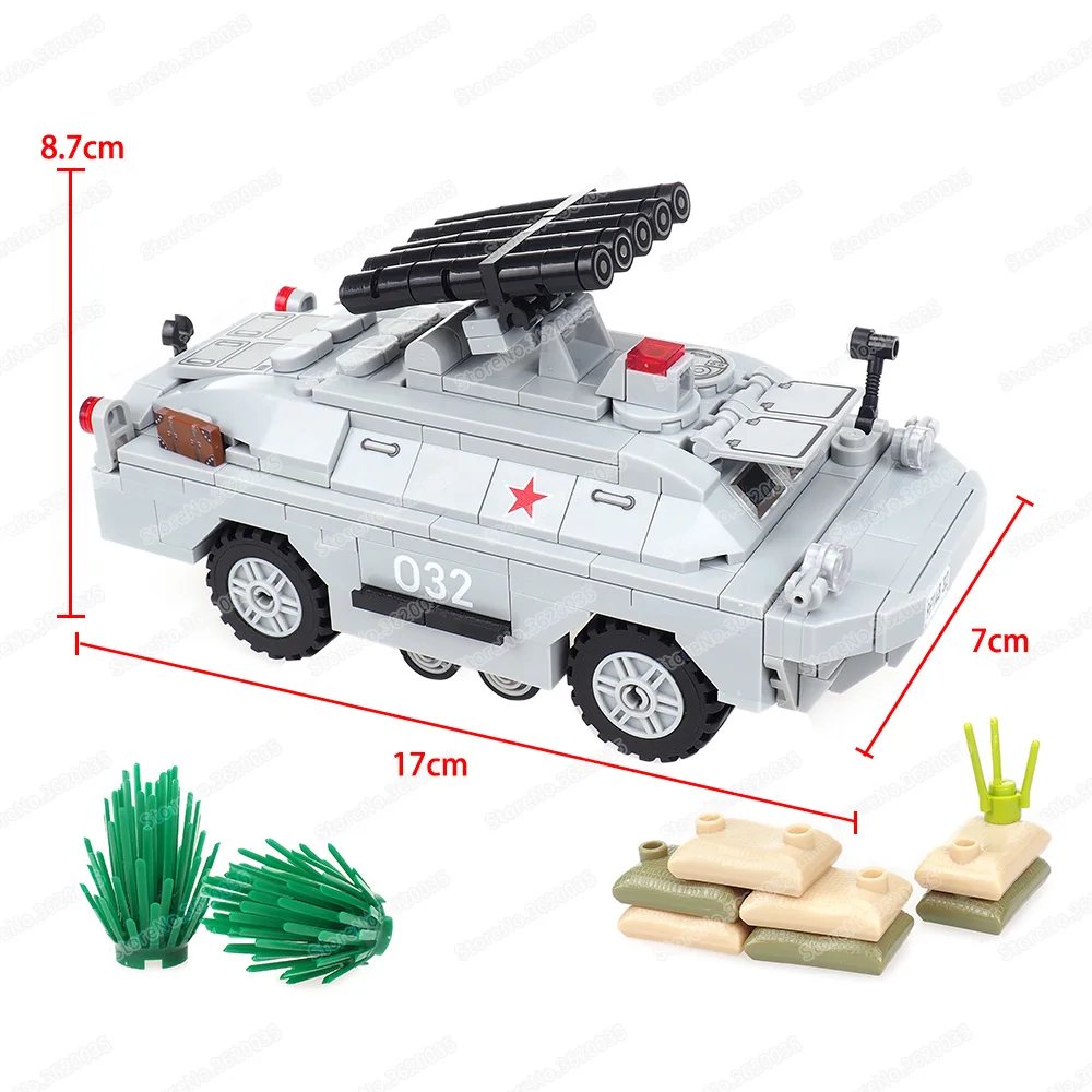 Military 9P184 Anti-Tank Building Block WW2 Figures Fully Armored Protection Four Wheels Amphibious Scout Car Model Gift Boy Toy