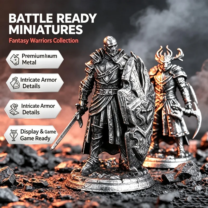 Solid White Copper Metal Miniature Medieval Knight Figure Tabletop Wargame Desktop Ornament For Tabletop Role Playing Game Fans