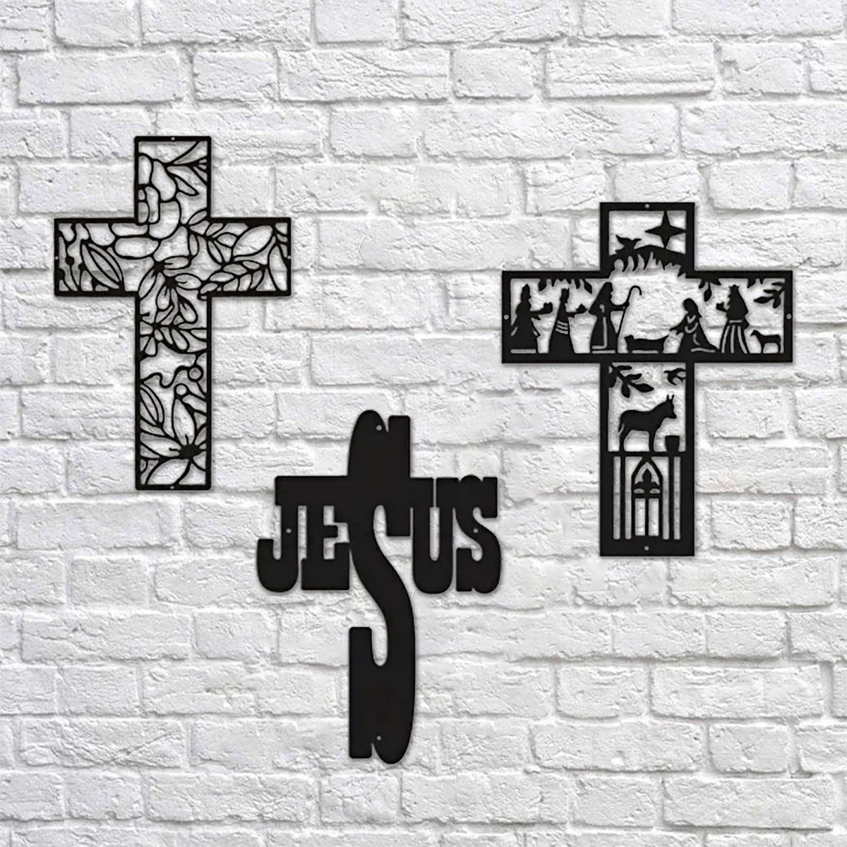 

1pc Metal Cross Christian Home Decoration Premium Interior Home Livingroom Decoration Sticker Laptop Wall Mounted Iron Decor