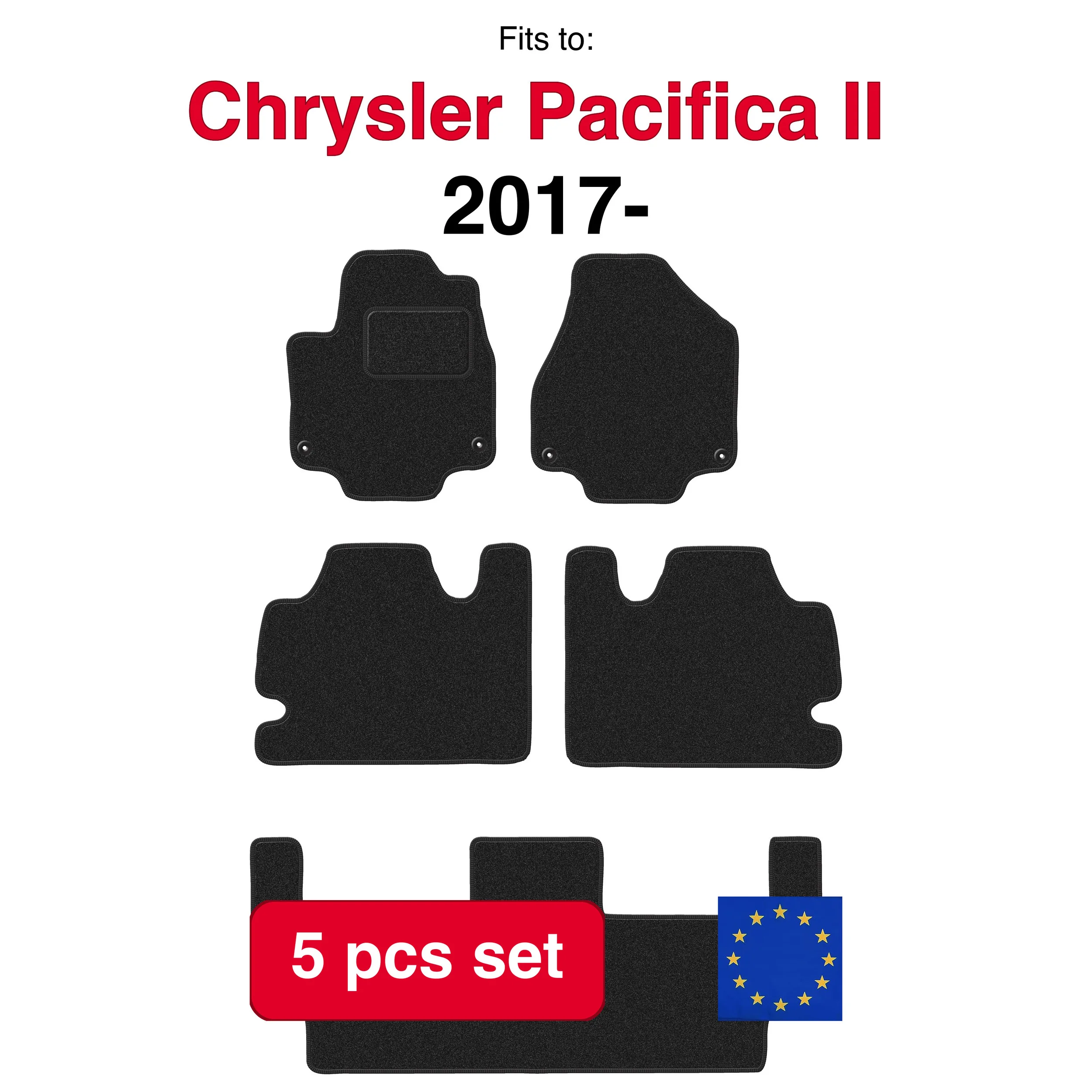 Image of ANTHRA Velours-Automatten für Chrysler Pacifica II Hybrid 7 OS (2017-) – Anthrazit (5 Stück), passgenaues Automattenset
