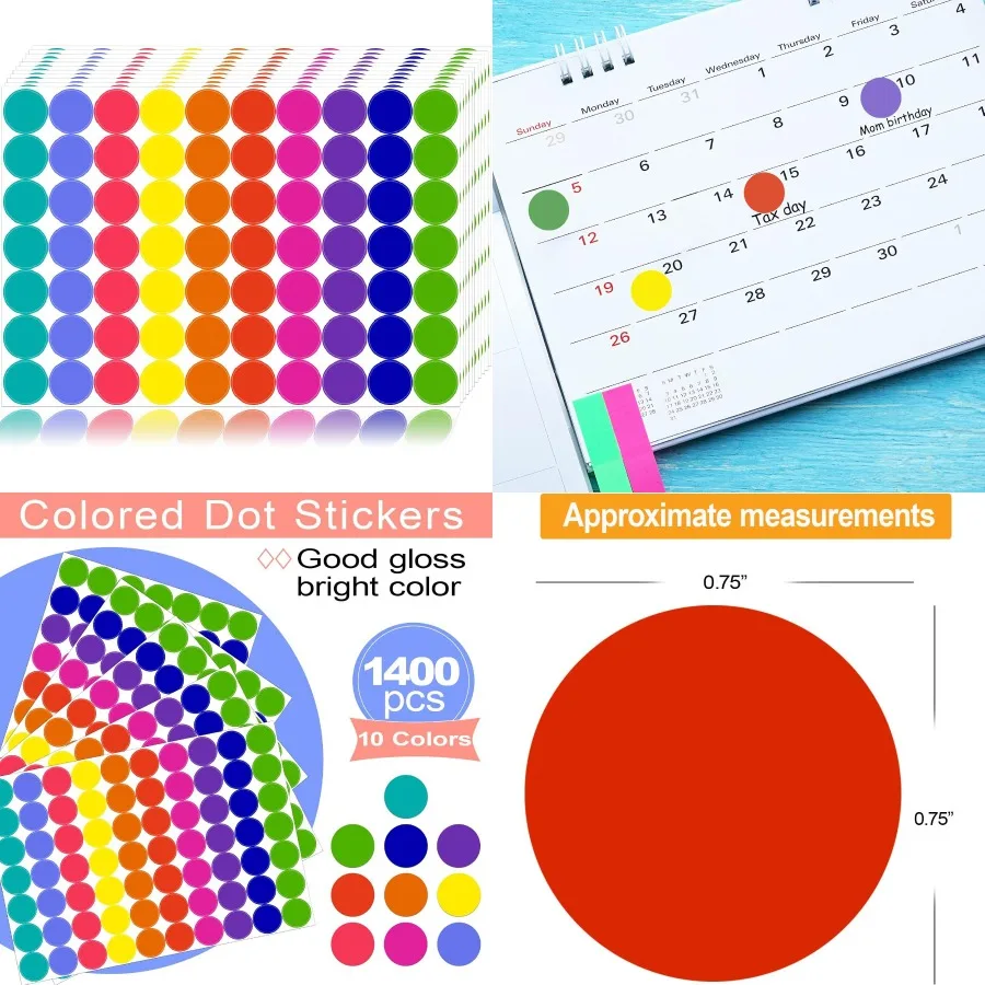 

1400 PCS Colored Dot Stickers Round Color Coding Labels for Classroom Organization Office Management Paper Labeling and Creativ