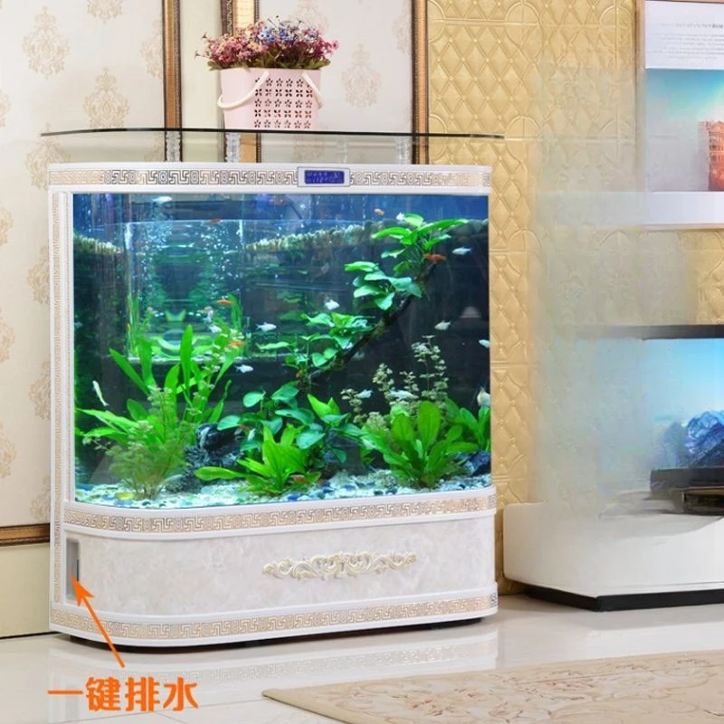 Simple curved circular fish tank aquarium medium-sized living room floor-to-ceiling glass ecological water-free large fish tank