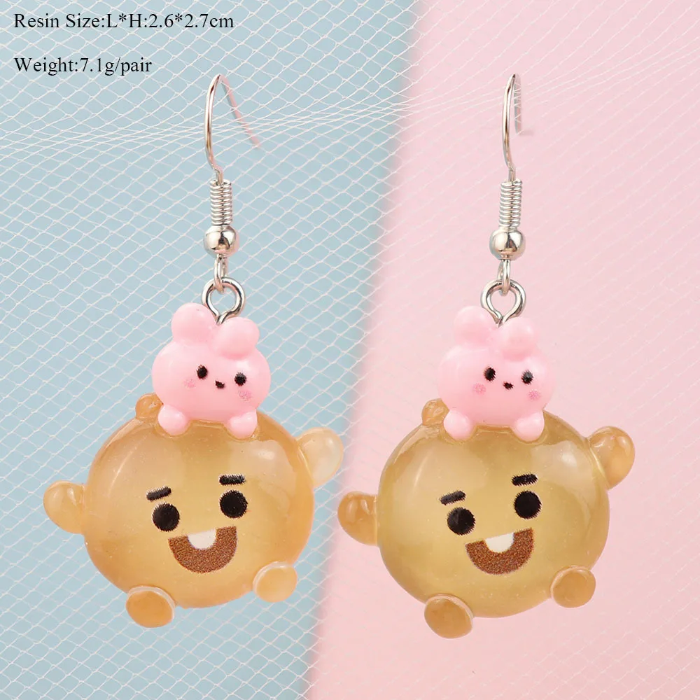 2024 Kpop Earring for Women Resin BT21 Earrings Children Jewelry Custom Made Handmade Cute Girls Candy Gift