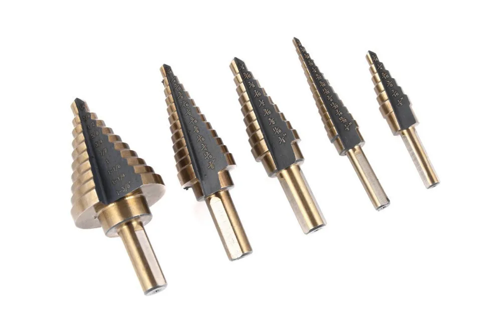 50 Sizes High Quality 5PCS  HSS Cobalt Multiple Hole Step Cone Drill Bit Set Tools Drill Bits With Aluminum Case