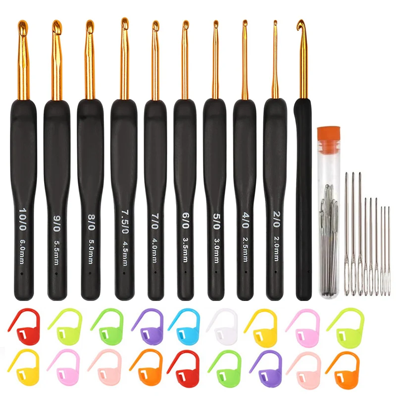 2.0-6.0mm Black Gold Crochet Hooks Needles For Arthritic Hands Ergonomic Soft Grips Knitting Hook for Crochet Yarn Craft