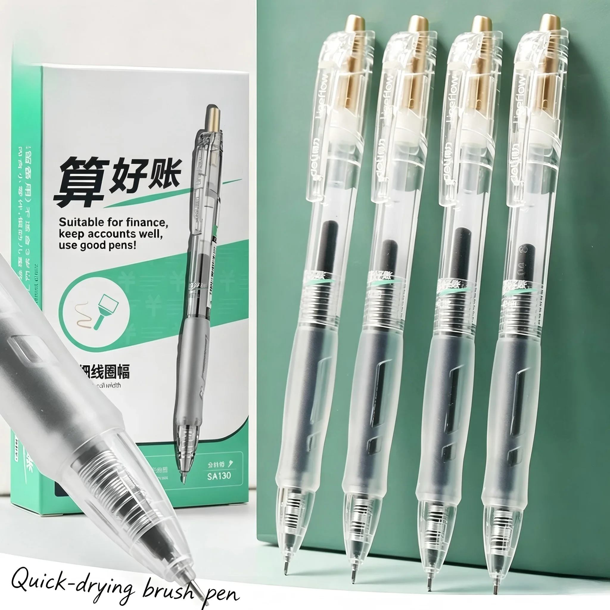 Deli SA130 Retractable Gel Pen, 0.35mm Full Needle Tip Quick Dry Carbon Black Ink Finance & Student Exam Stationery