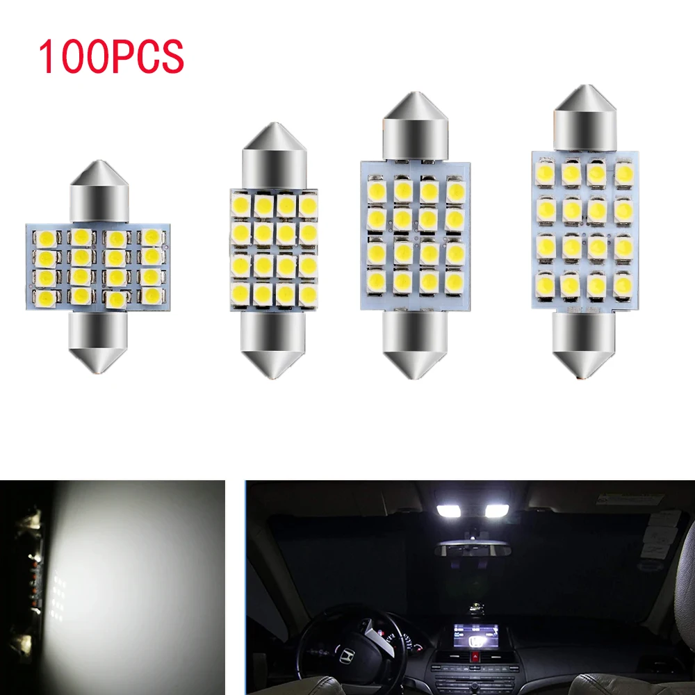 

100pcs Festoon C5w Led 31mm 36mm 39mm 41m 16SMD 1210 Interior Car Dome Reading Roof Signal Lamp Clearance License Plates Lights