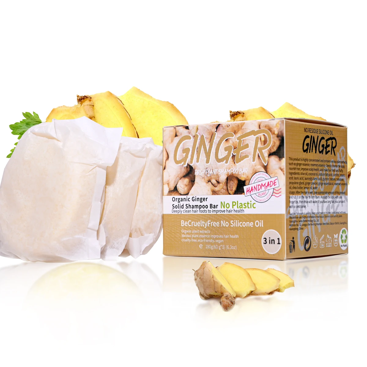 3Pcs/Ginger Shampoo Soap with Oil Control, Refreshing Solid Shampoo Soap, No Silicone Oil, No Residue, Plant Essential Oil