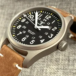 Light 39mm Titanium Case vetro zaffiro 20ATM Diving NH35A PT5000 Auto Pilot Business orologio da uomo in pelle 55.9g Vintage luminoso