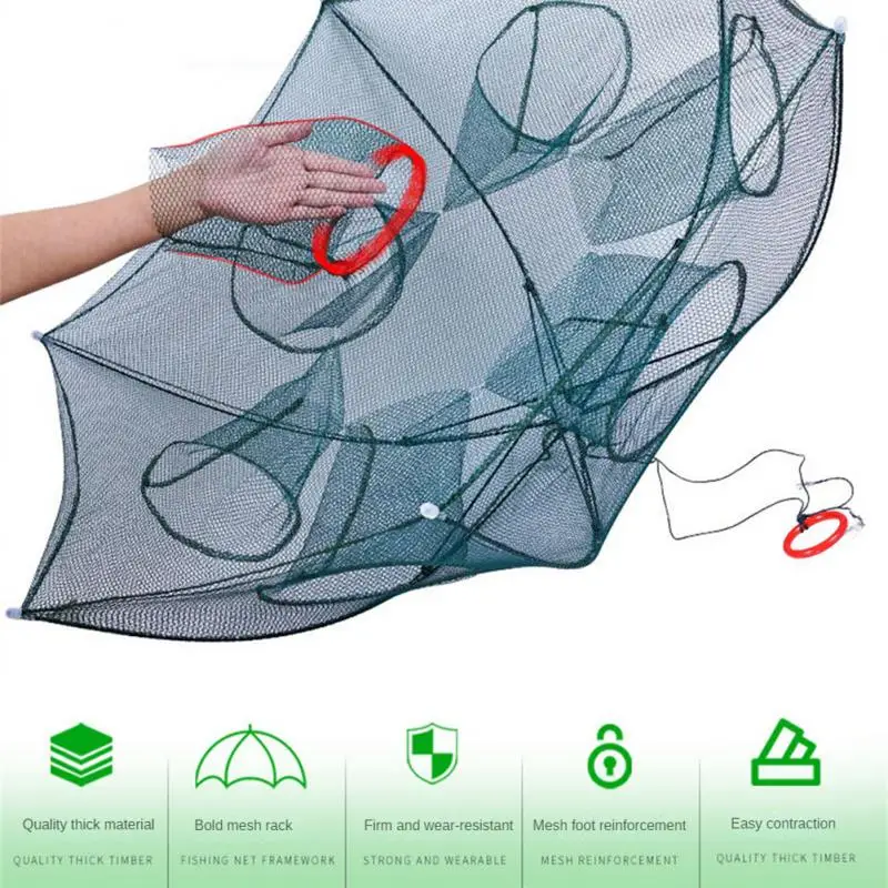 4/6/8/10/12/16/20 Holes Folded Portable Hexagon Fishing Net Crayfish Fish Automatic Trap Shrimp Carp Catcher Cages Mesh Nets Cra