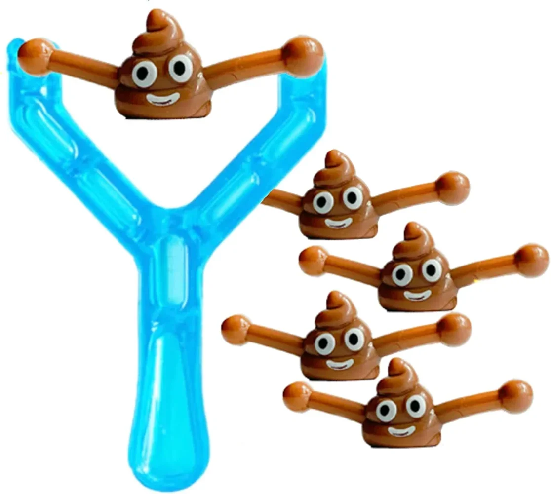 Smiley Poop Slingshots for Adults Boy and Girl - Halloween Poop Gag Gifts Fillers for Boy Girl Birthday Party (1 Sling & 5 Poo)