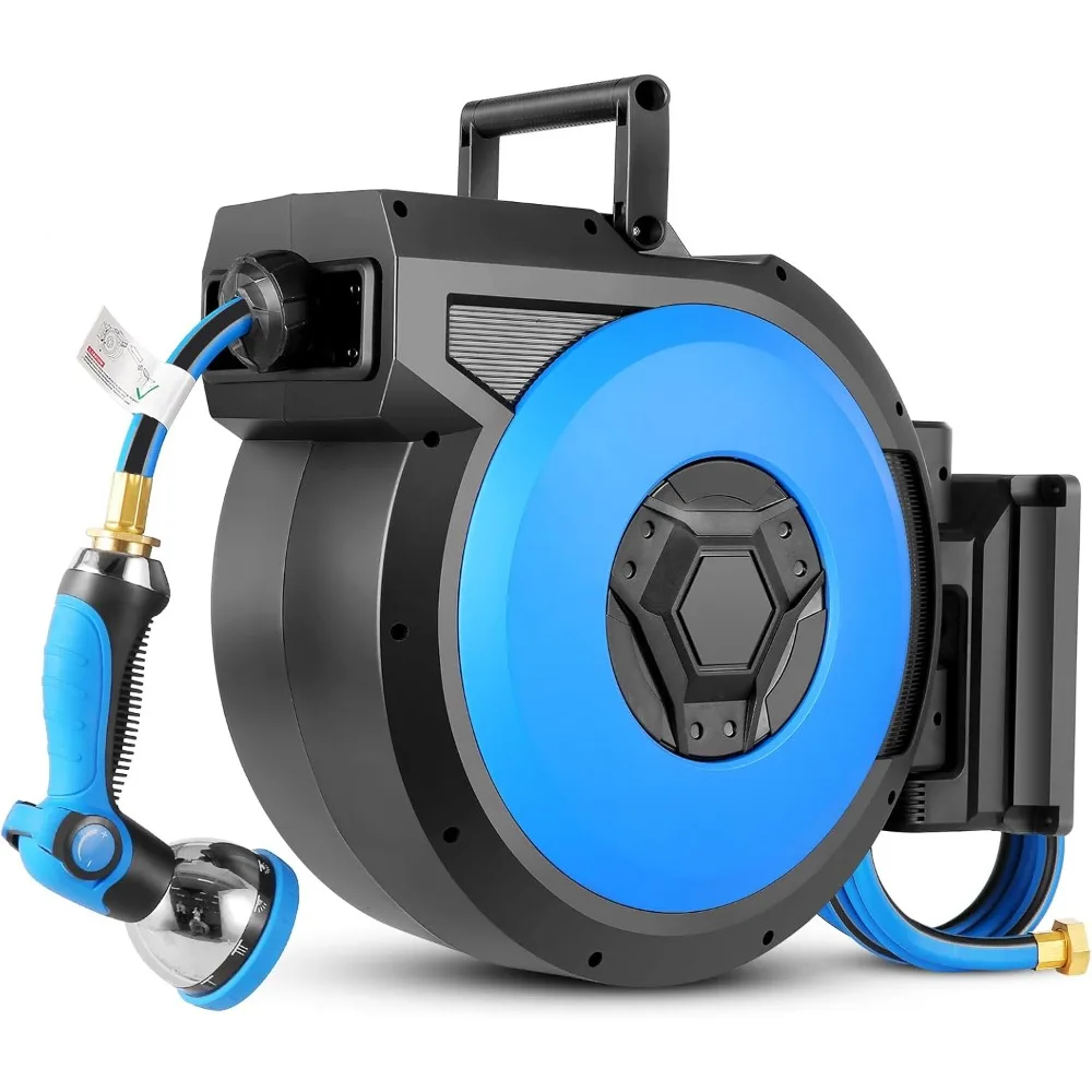 

Выдвижная катушка для садового шланга, настенное крепление катушки для водяного шланга 5/8, с 10-функциональной насадкой-распылителем, медленный возврат/уже длина