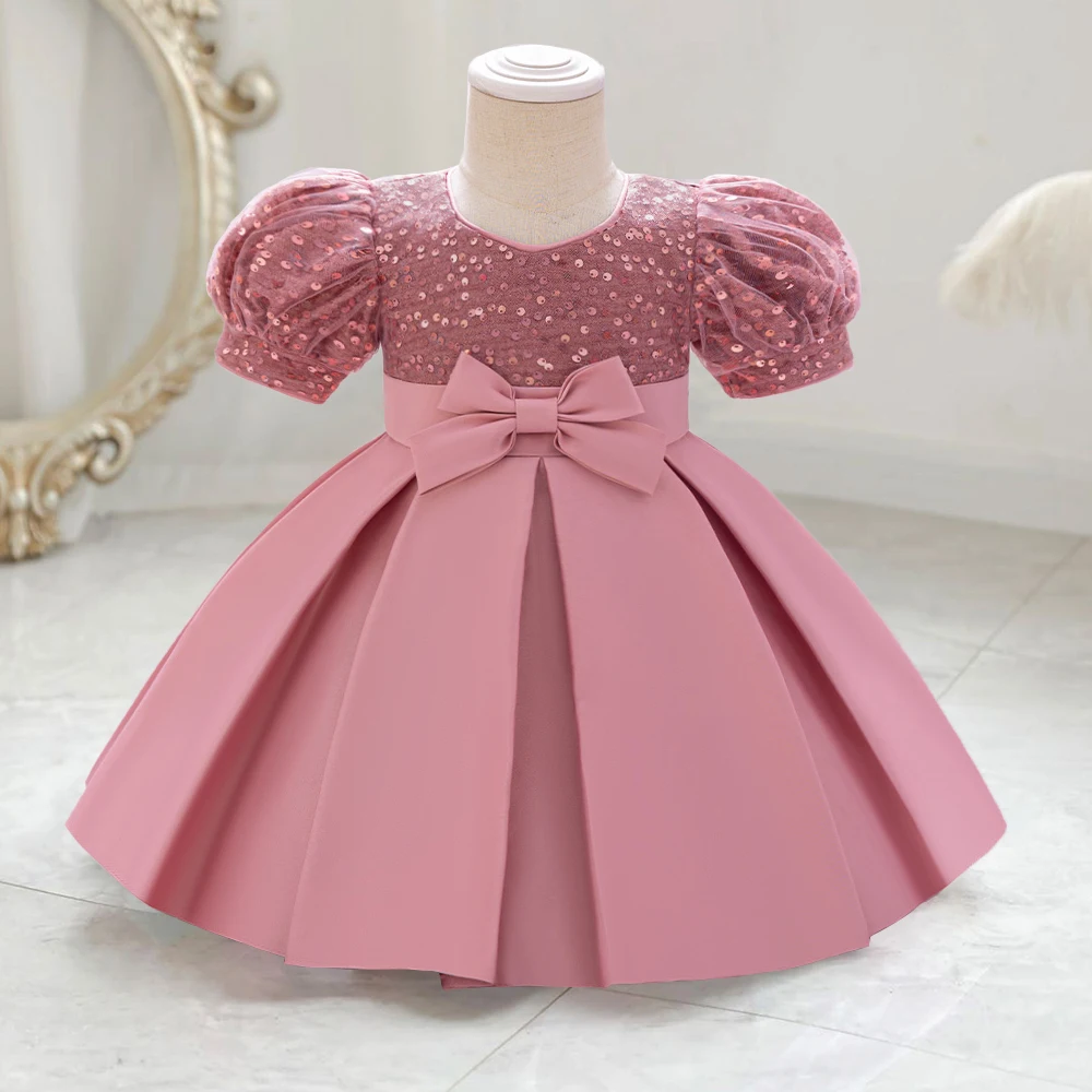 Toddler Christening 1st Birthday Dress For Baby Girl Clothes Sequin Wedding Princess Dress Girls Dresses Short Sleeve Party Gown