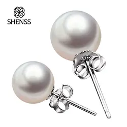 SHENSS Imitation Pearl Stud wedding Earrings 3mm-12mm Size 925 Sterling Silver  Earring For Women Fashion  Classical Style