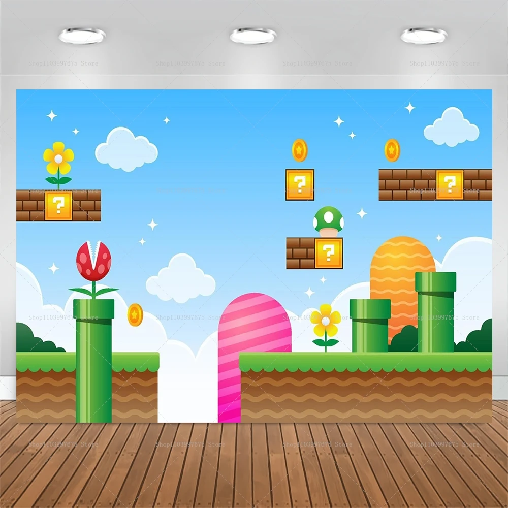 Sfondo Super Marios Bros Gioco per bambini Tema Decorazione festa di compleanno Banner Fotografia