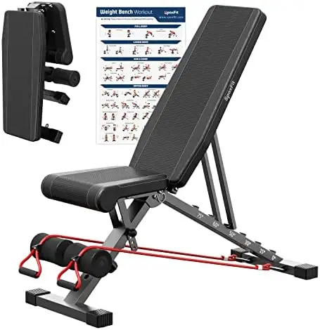 

Adjustable Weight Bench, Full Body Workout Bench for Gym, Multi-Purpose Small Lightweight Bench with Workout Poster & Resis Sit