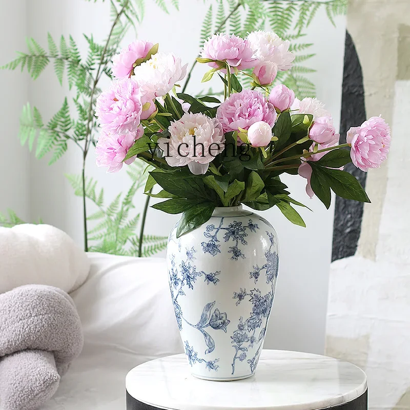 c13- Simulation Flower Ornament Flower Arrangement  Wind Living Room Decoration Ornament Temperament Romantic Peony Bouquet