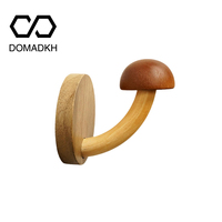 No-Punch Wooden Mushroom Hooks Wall Decorative Hooks Scarf Hanger Self-Stick Towel Rack Hat Hooks Wallet Hanger Creative Shelf