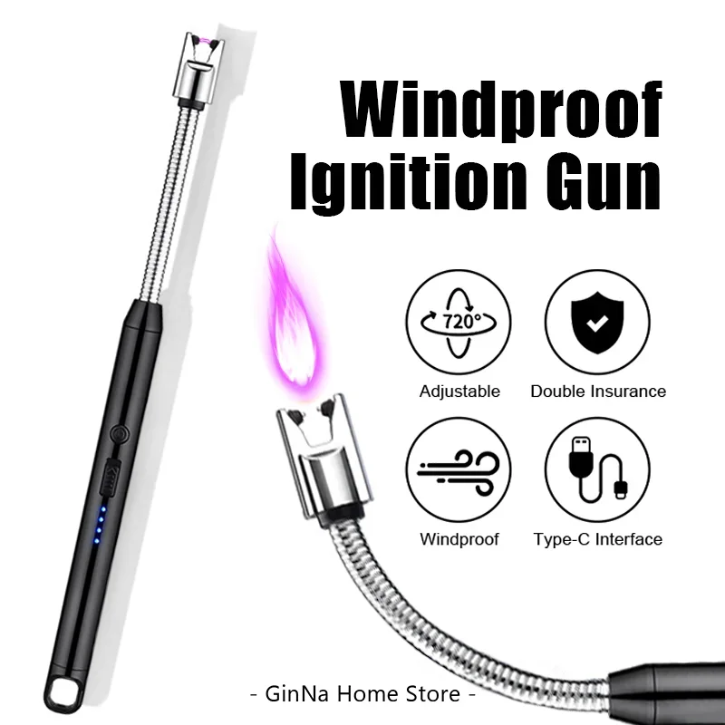 Windproof Arc Pulse Ignition Gun USB Rechargeable Type-C Interface Portable Kitchen Household Outdoor Camping Igniter