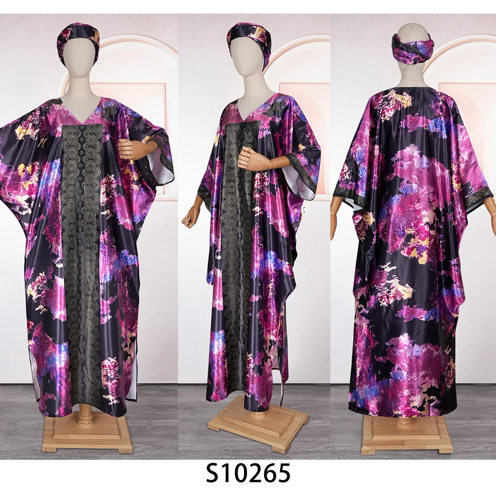 Fashion Summer Dubai African Dresses Women Rhinestone Print Loose Boubou Robe Kaftan Abayas Ankara Dashiki Africa Clothing Scarf