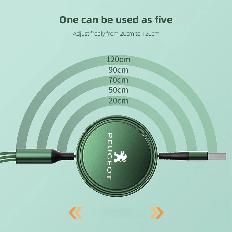 تصفيف السيارة 3 في 1 USB كابل شحن سريع لبيجو 208 3008 308 2008 207 107 508 607 106 406