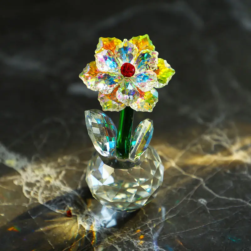 

Creative Luxury Home Decor Seven-Color Prism New Crystal Sunflower Tabletop Ornament Birthday Gift Sunlight Catcher Crystal