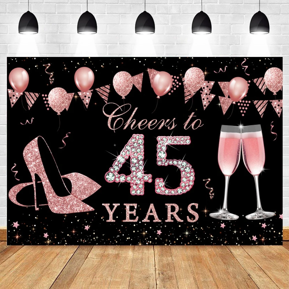 Adult Happy Birthday Party Backdrop for Photography Golden Glitter Balloons Champagne Gifts Birthday Decor Photo Background